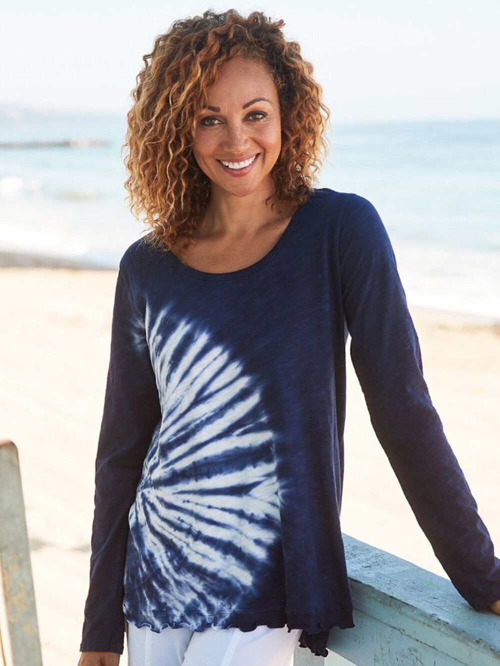 Byron Sunset Tunic Moonlight Blue tie-dyed Sunburst cotton blend